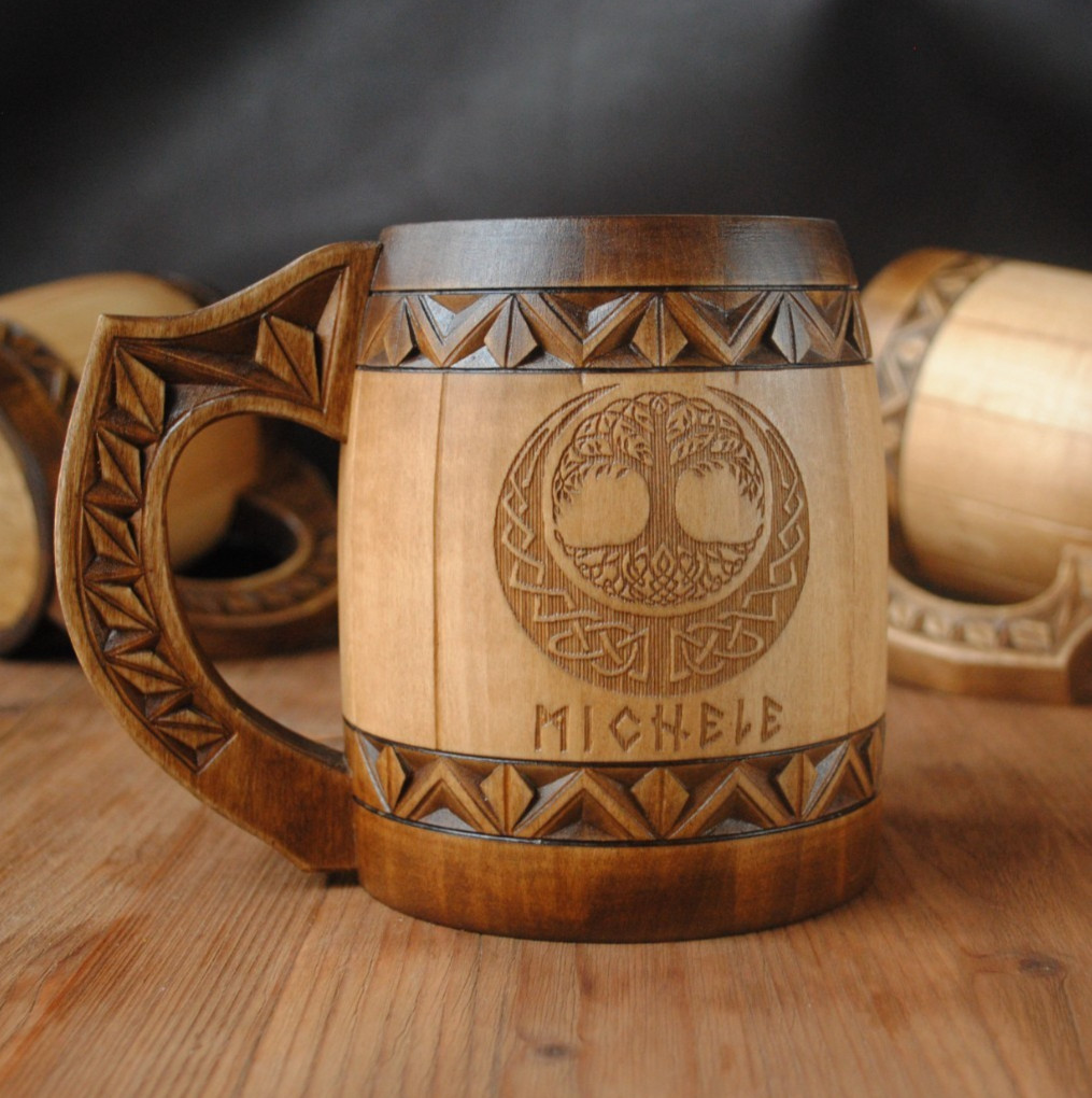 FREE PERSONALIZED wooden gift for men Beer tankard Life tree Beer mug Dad gift