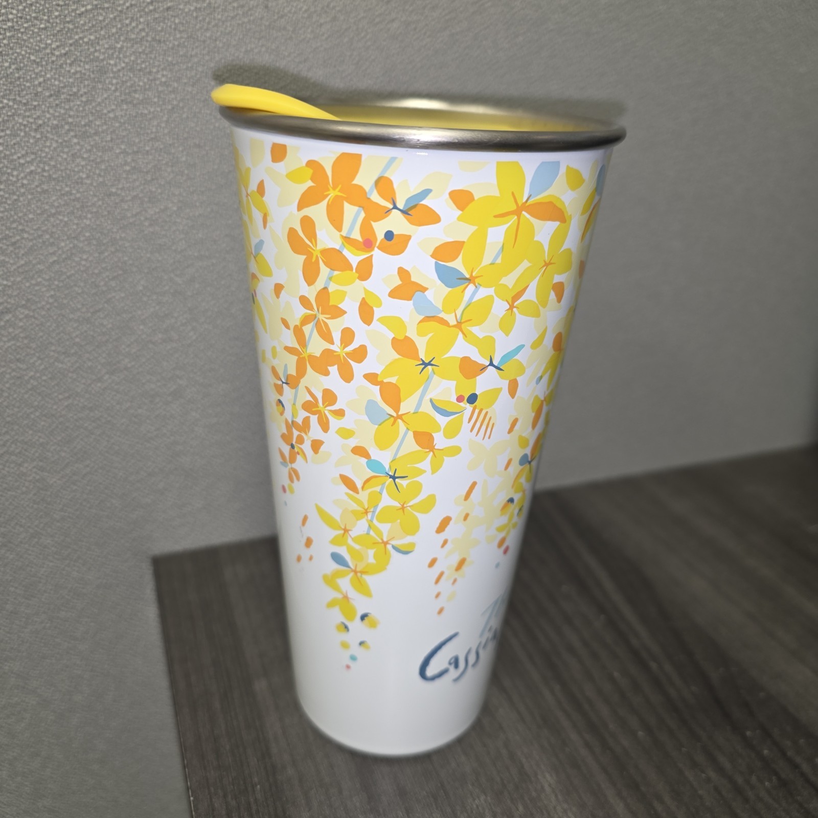 Starbucks Tumbler Thailand Cassia Fistula 16oz White Yellow Floral Stainless Mug