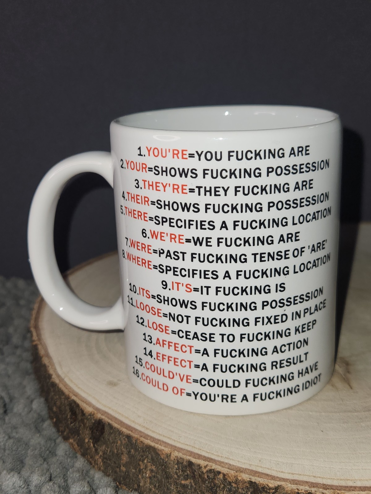 Adult Funny F’n Corrected Grammer 12 oz~ W MIDDLE FINGER Ceramic Coffee Cup Mug