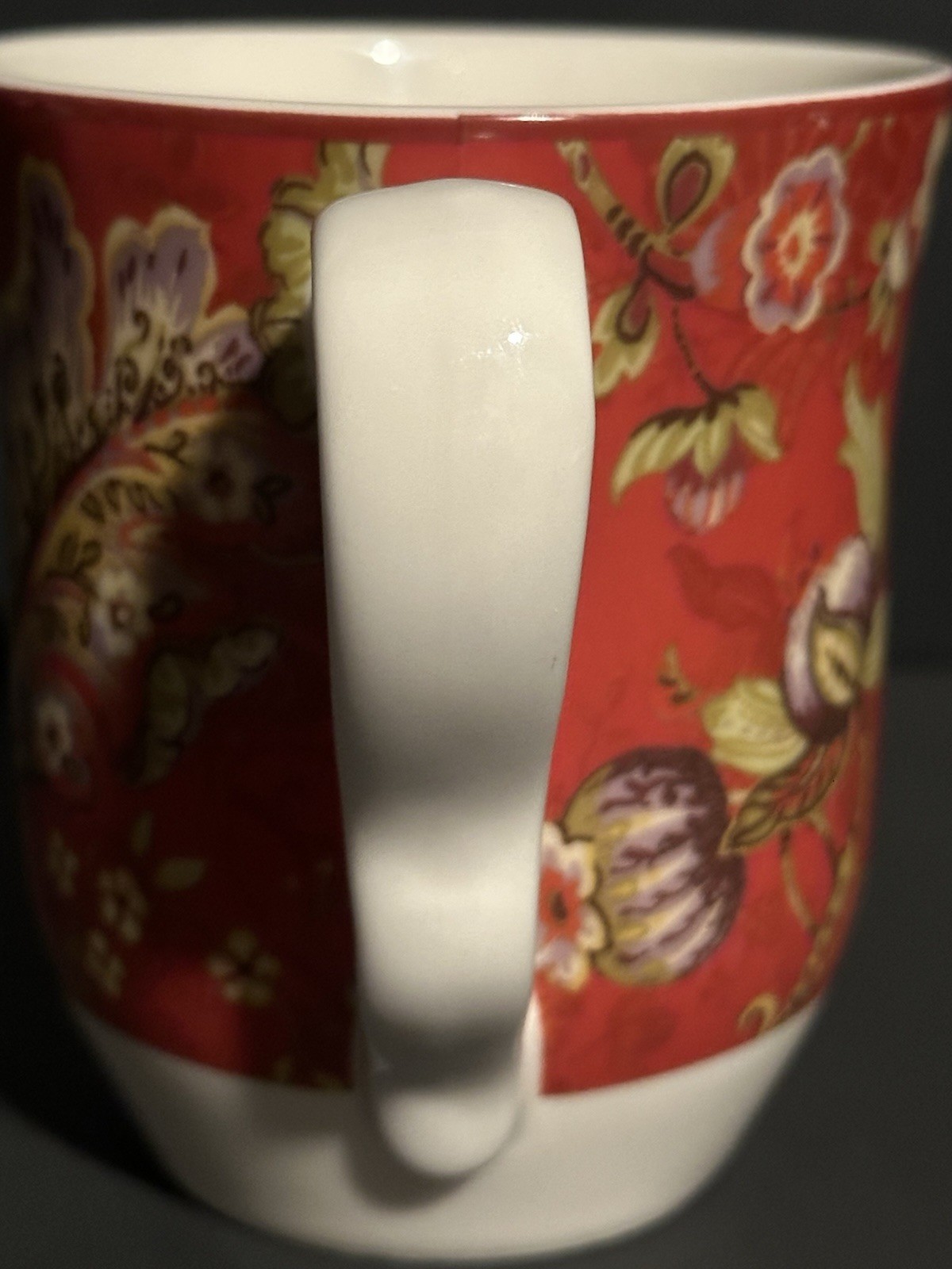 222 Fifth Gabrielle Red Floral Set of Two 4.25″ Fine China Coffee Mugs Tea Cups
