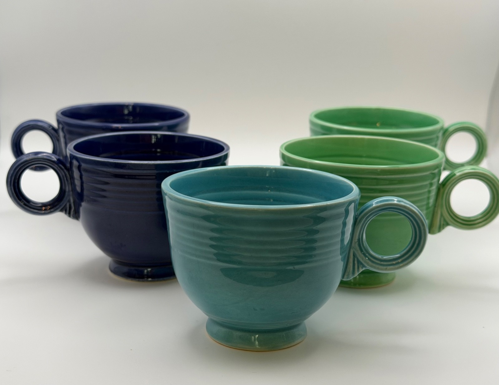 Vintage Fiesta Fiestaware Ring Handle Teacup Footed Cup Lot of 5 Cool Colors HLC