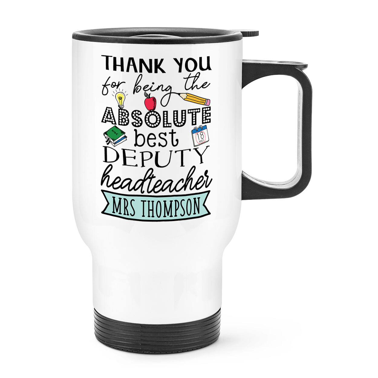 Personalised Thank You Abs Best Deputy Headteacher Travel Mug Cup Handle Gift