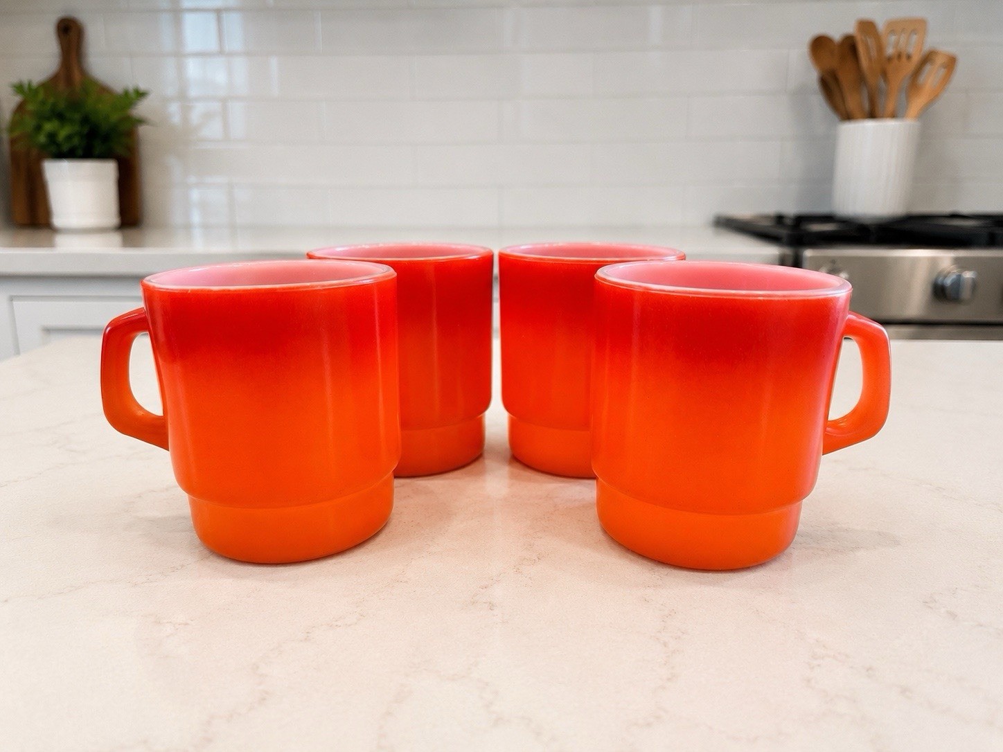 MCM Retro Fire King Orange Fade Stacking Mugs Set 4 – Mid Century Modern Kitchen