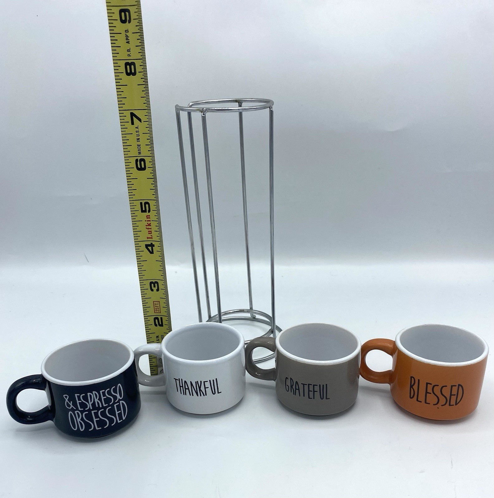 Home Essentials Set of 4 Ceramic Espresso Multicolor Worded Mug Set (1720)