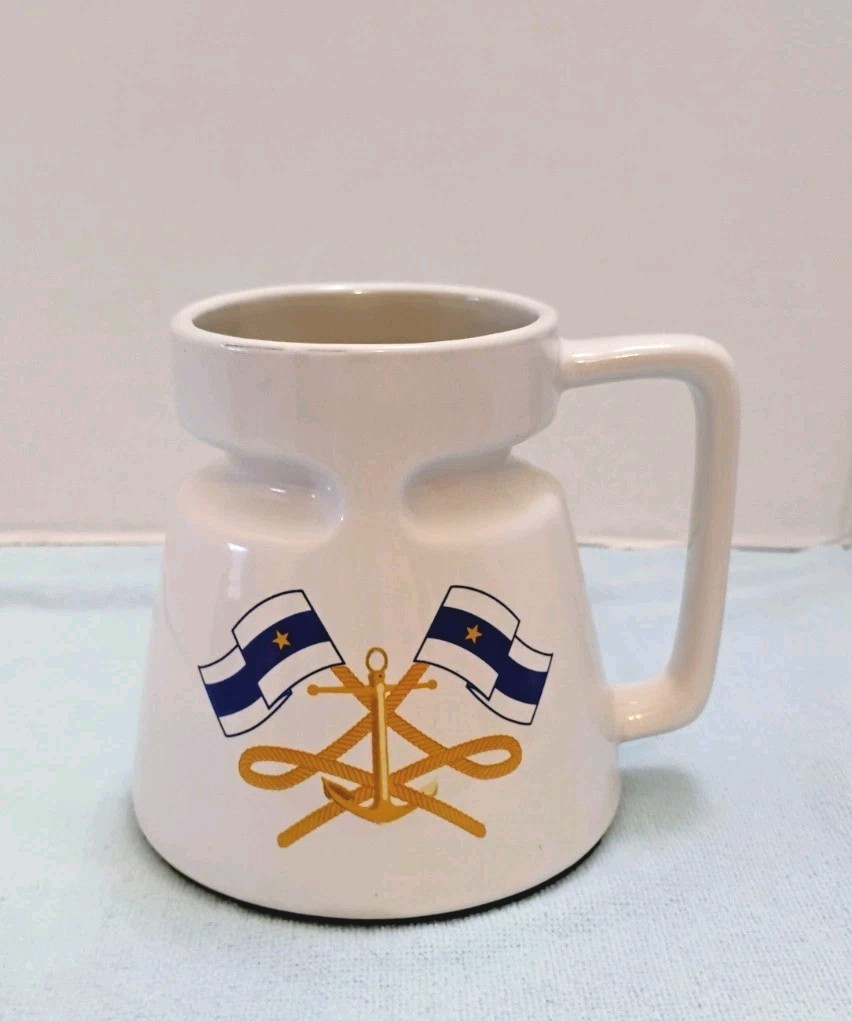 Galleyware Non-spill Drink/Coffee Mug W/Lid, Nautical Flag Anchor Navy