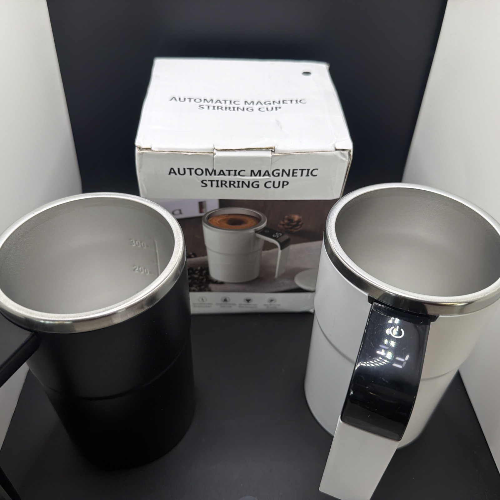 2-Pack Magnetic Self-Stirring Coffee Mugs 1 Black& 1 White! Brand New In The Box