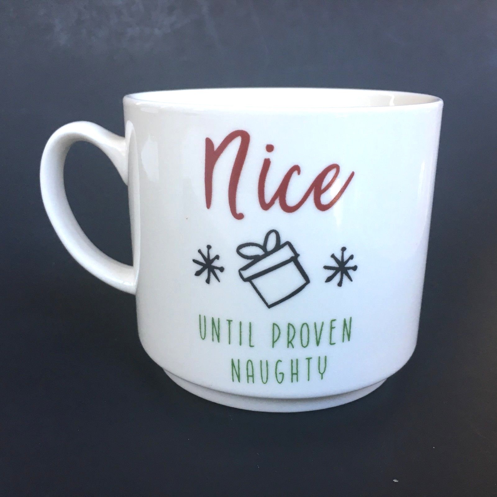 Christmas Mug SET of 2 Naughty Nice Pfaltzgraff Holiday 16oz Coffee Cup NIB New