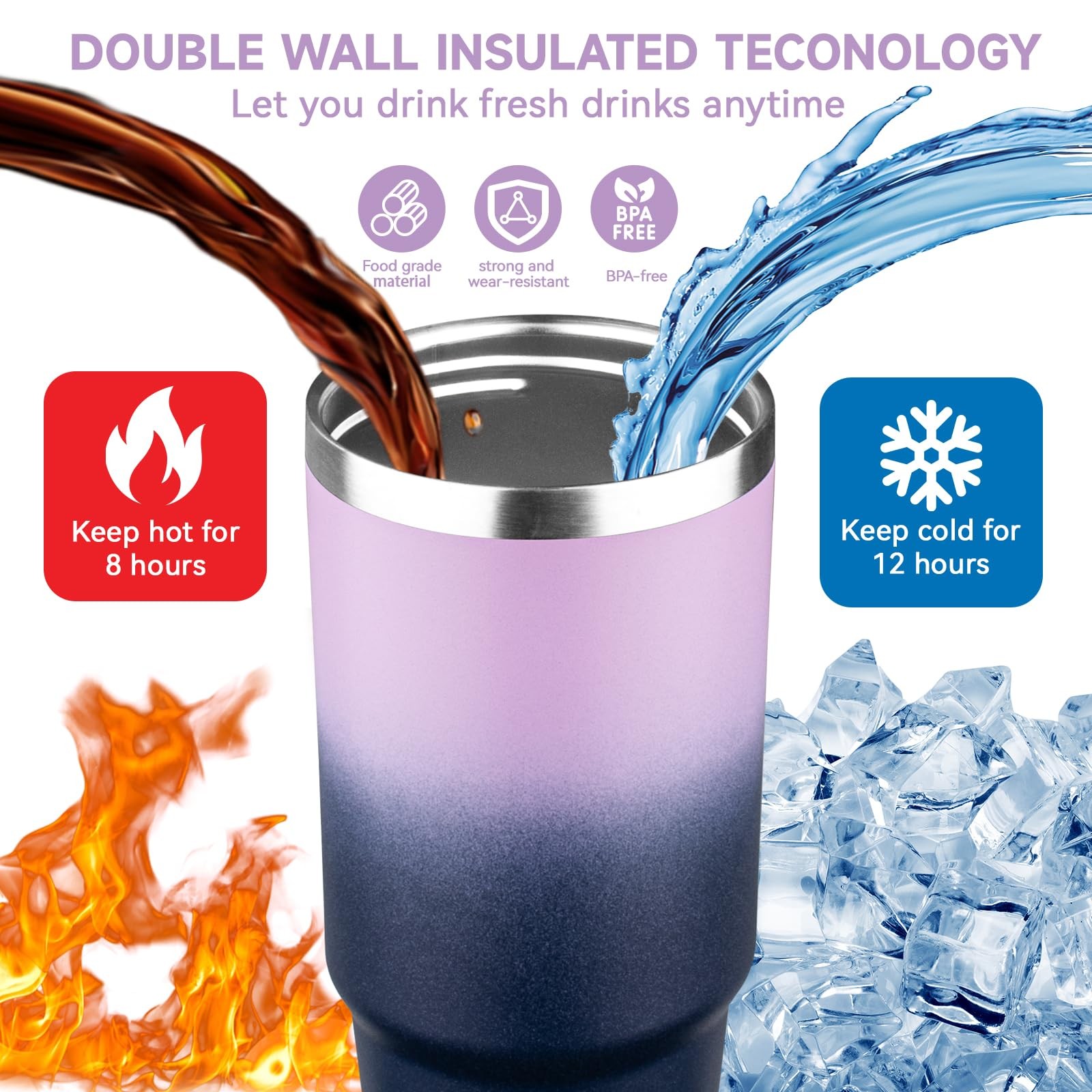 30oz Tumbler with Handle and Flip Straw Lid Double Wall Insulated Travel Coff…