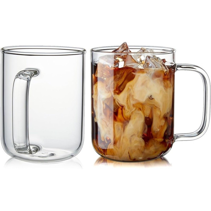 Clear Borosilicate Glass Coffee Mugs Lightweight Dishwasher Microwave Safe Set