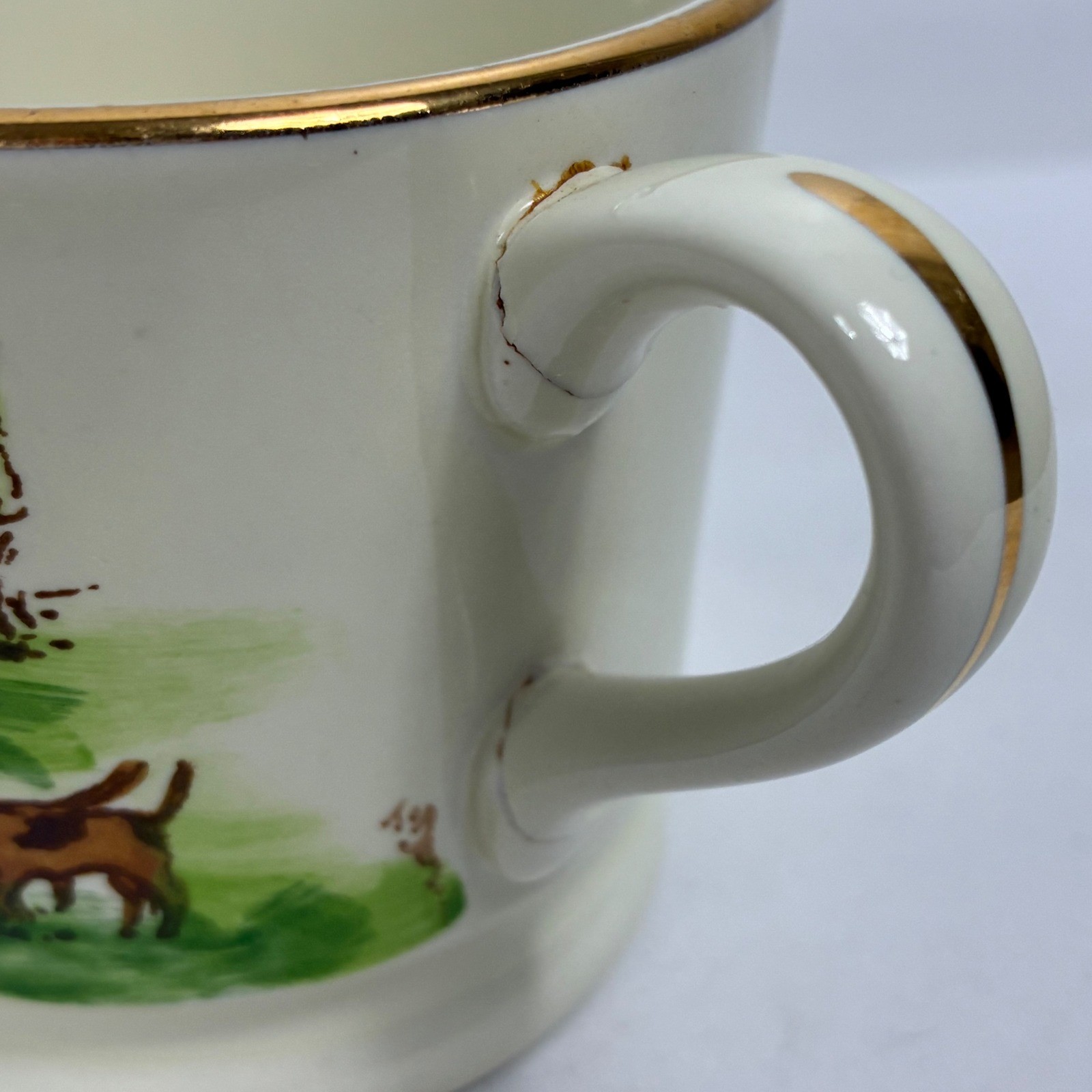 Heirloom China Hand Painted Fox Hunt Equestrian Coffee Mugs Gold Trim Set of 11
