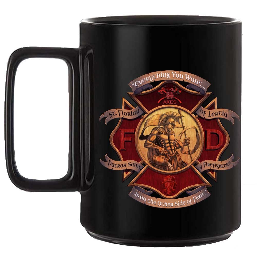 St Florian Maltese Cross Firefighter Black or White 15 oz Custom Coffee Mug