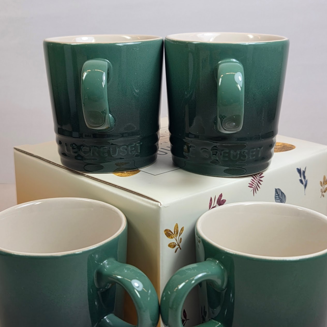Le Creuset ARTICHAUT Set of 4 Mini Espresso 3.5 fl oz Mugs 100ml Cups New in Box