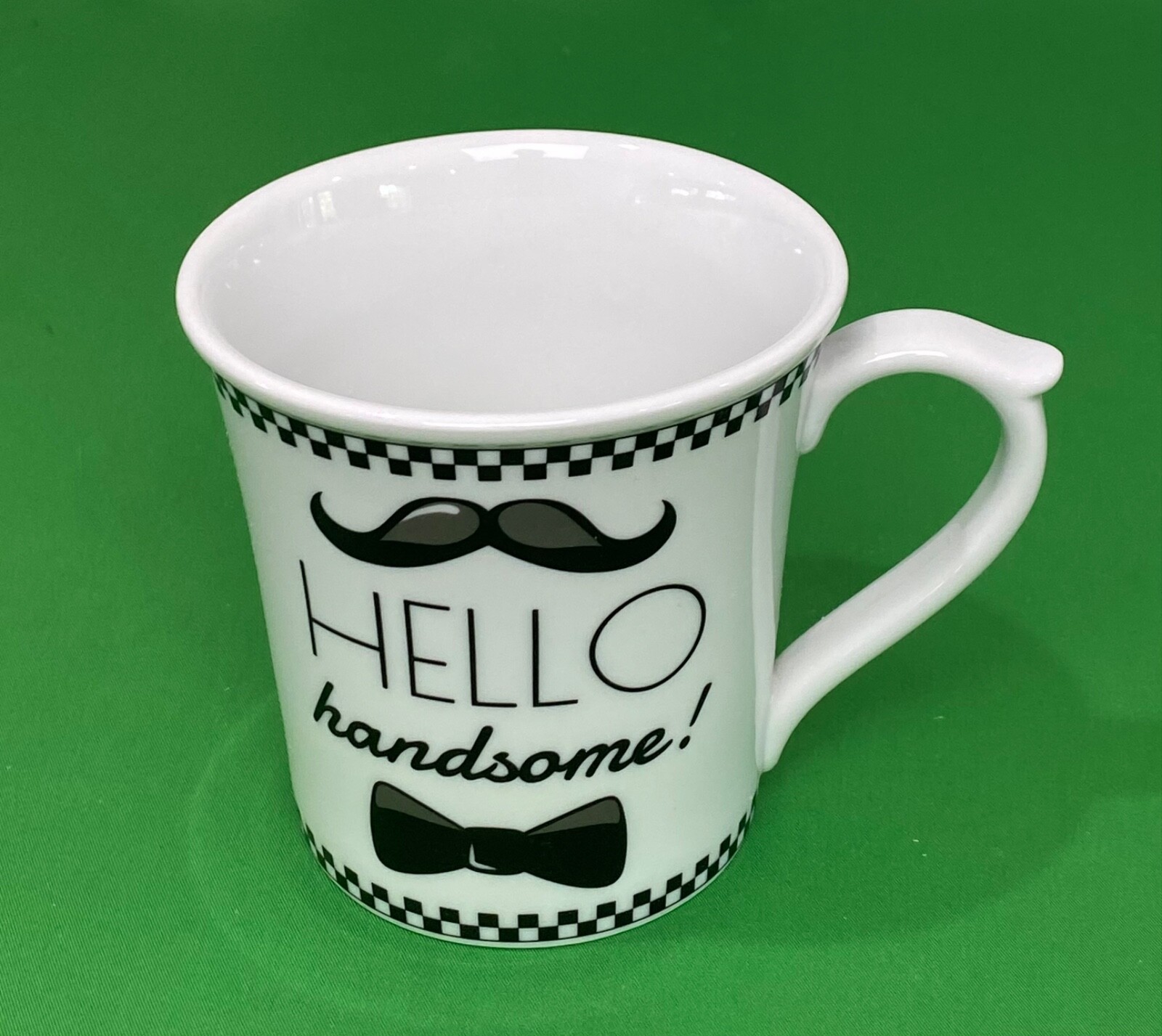 222 fifth Hello Handsome Black & White Ceramic Coffee Mug 16oz Coffee Cup