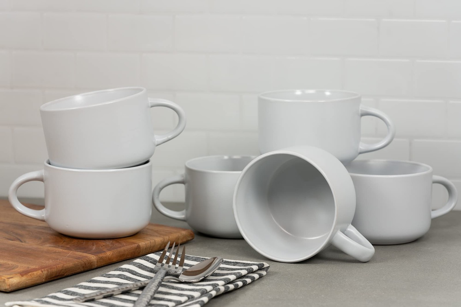 Wazee Matte 4.75″/22 oz Oversized Mug, Set of 6, White