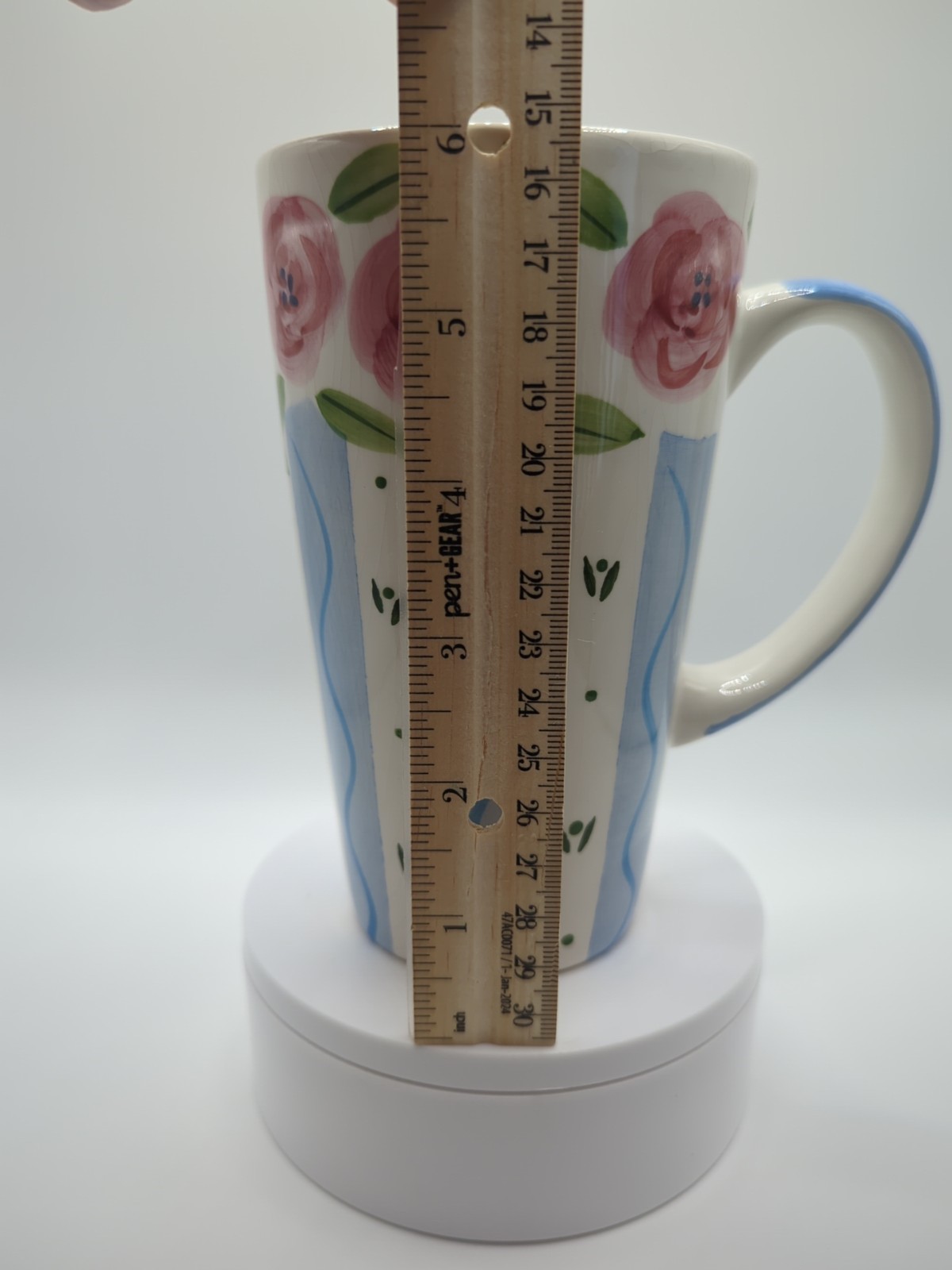 Vintage KIC Ceramic Rose Stripe Mug 16oz Handpainted Alecia Keen Thailand