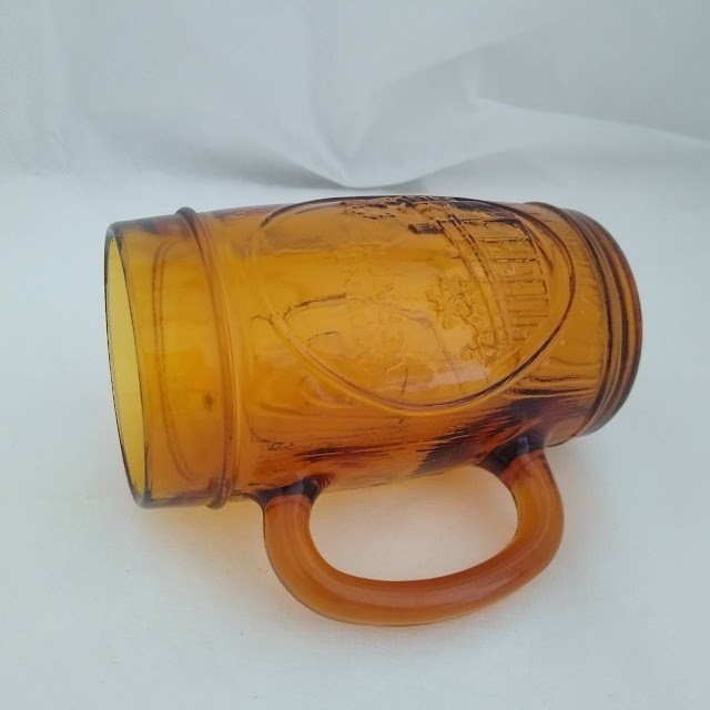 Amber Glass George Washington Mount Vernon Mug – Pressed Glass Souvenir Cup, 5″