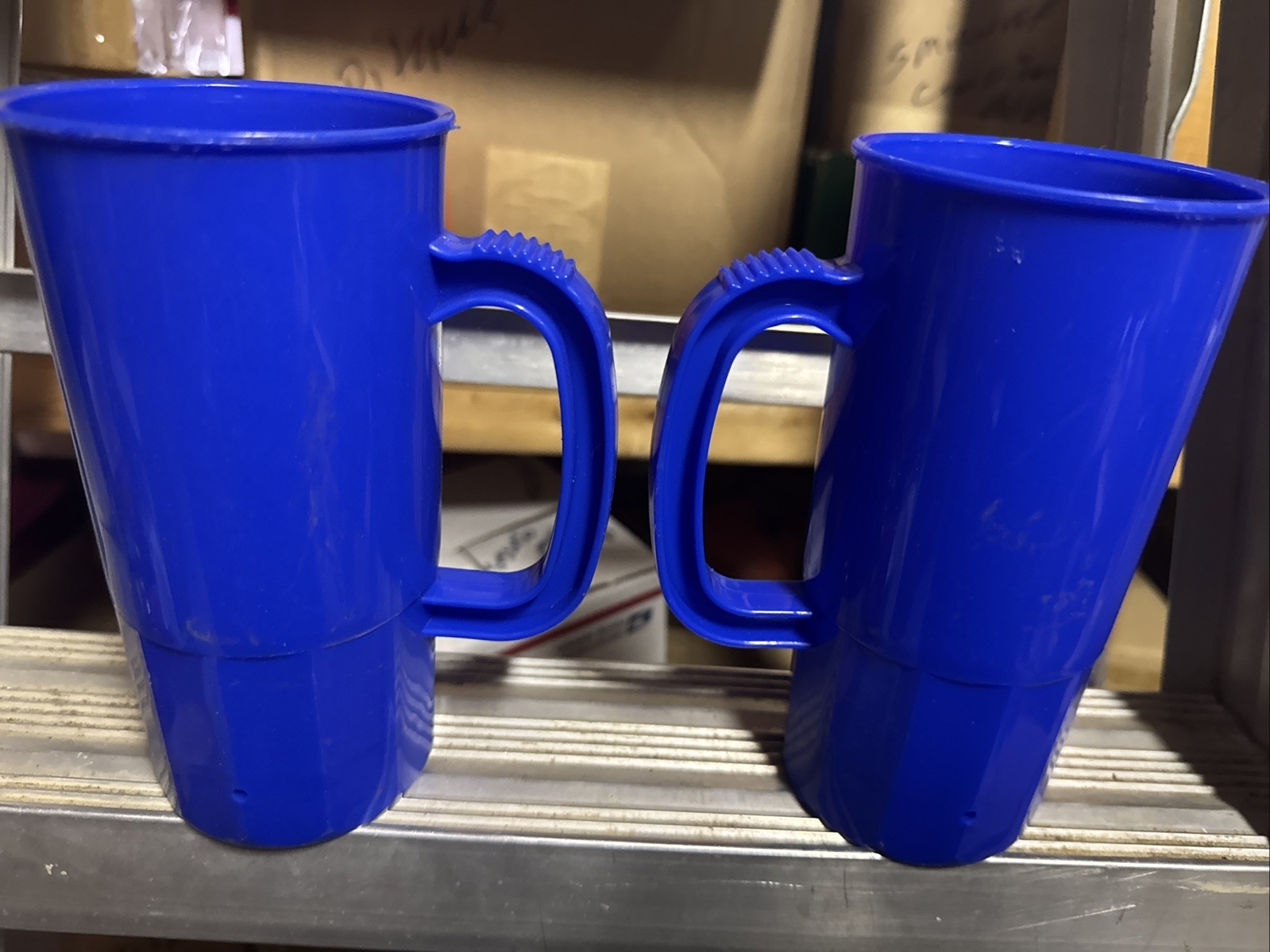 2 Large blue 22 Oz Beer Mugs Made USA Lead Free Steins Tops in Quality
