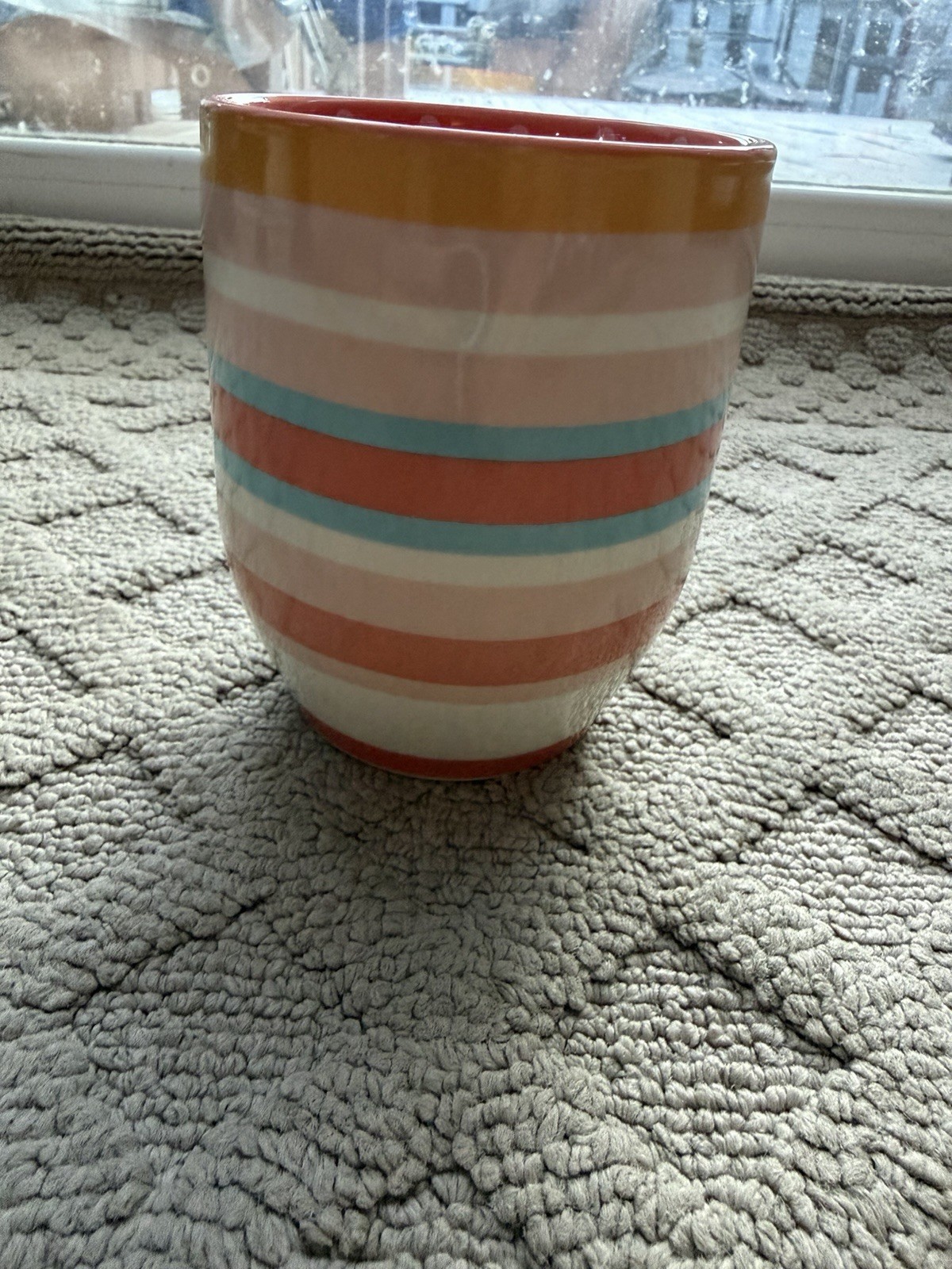 MATILDA JANE CLOTHING 16oz Multi-Striped Coffee Cup Mug White Dotted Interior