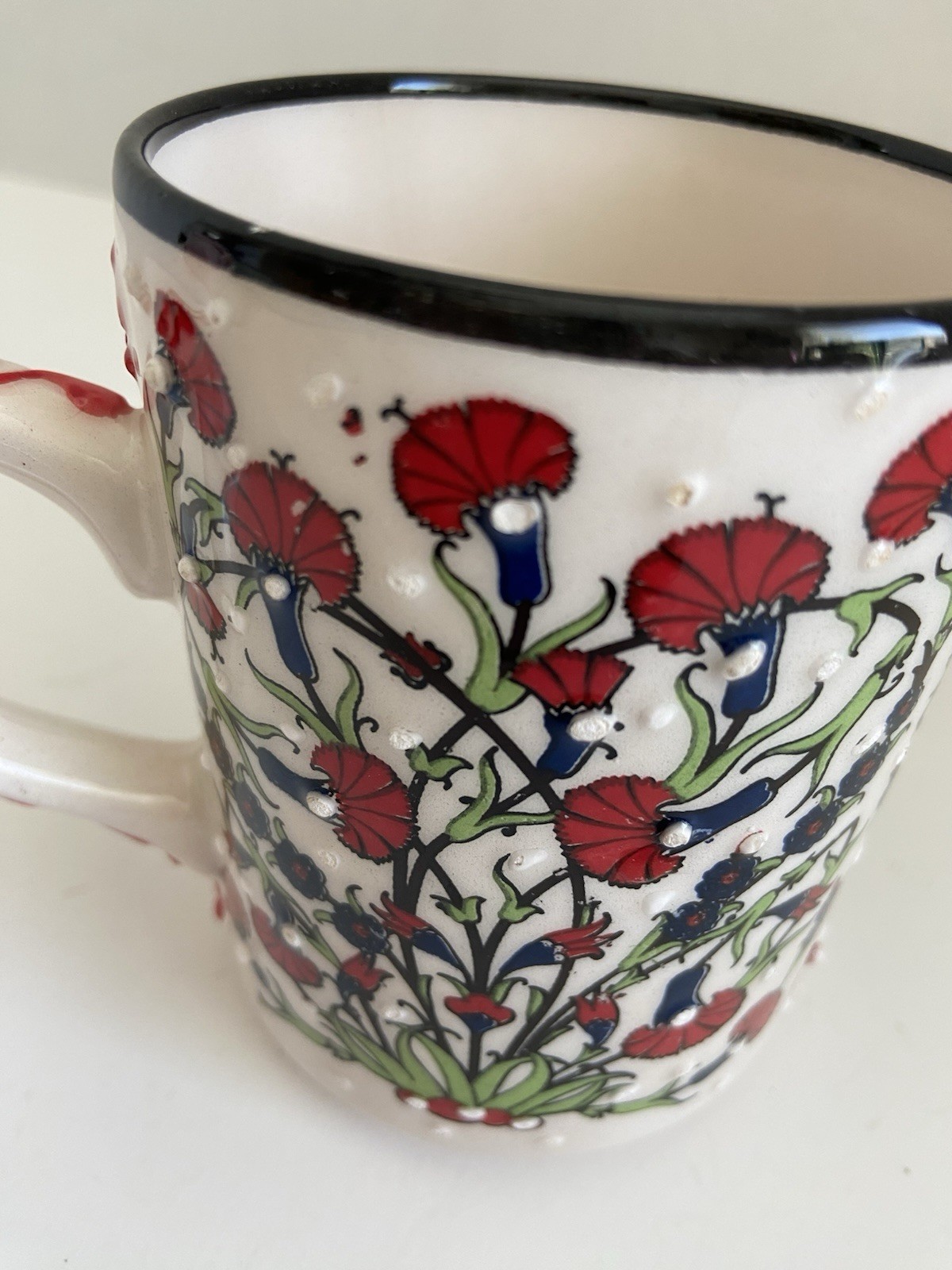 Artisan Made Turkish Ceramic Coffee Mug Traditional Authentic Floral Handpainted