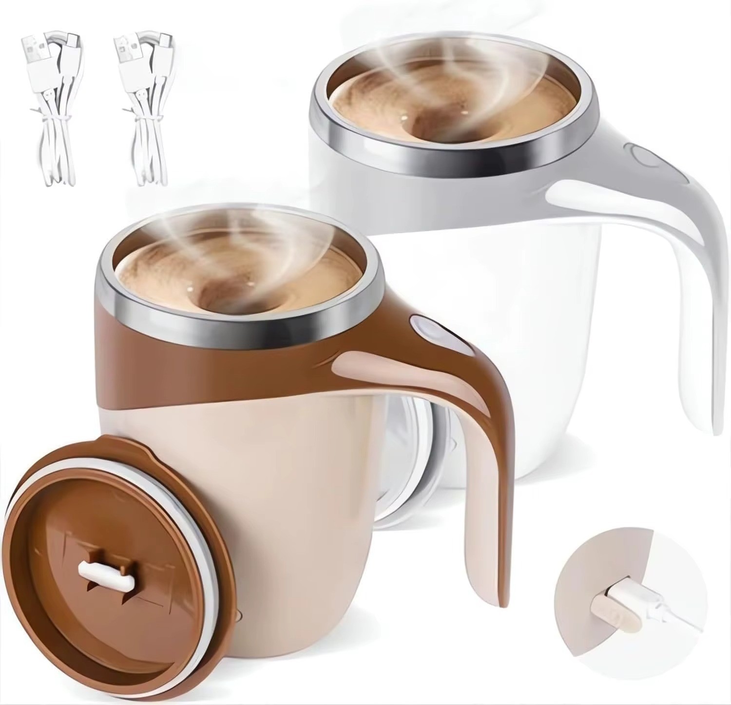 Automatic Self-Stirring Coffee Mug Light Brown 3 in 1