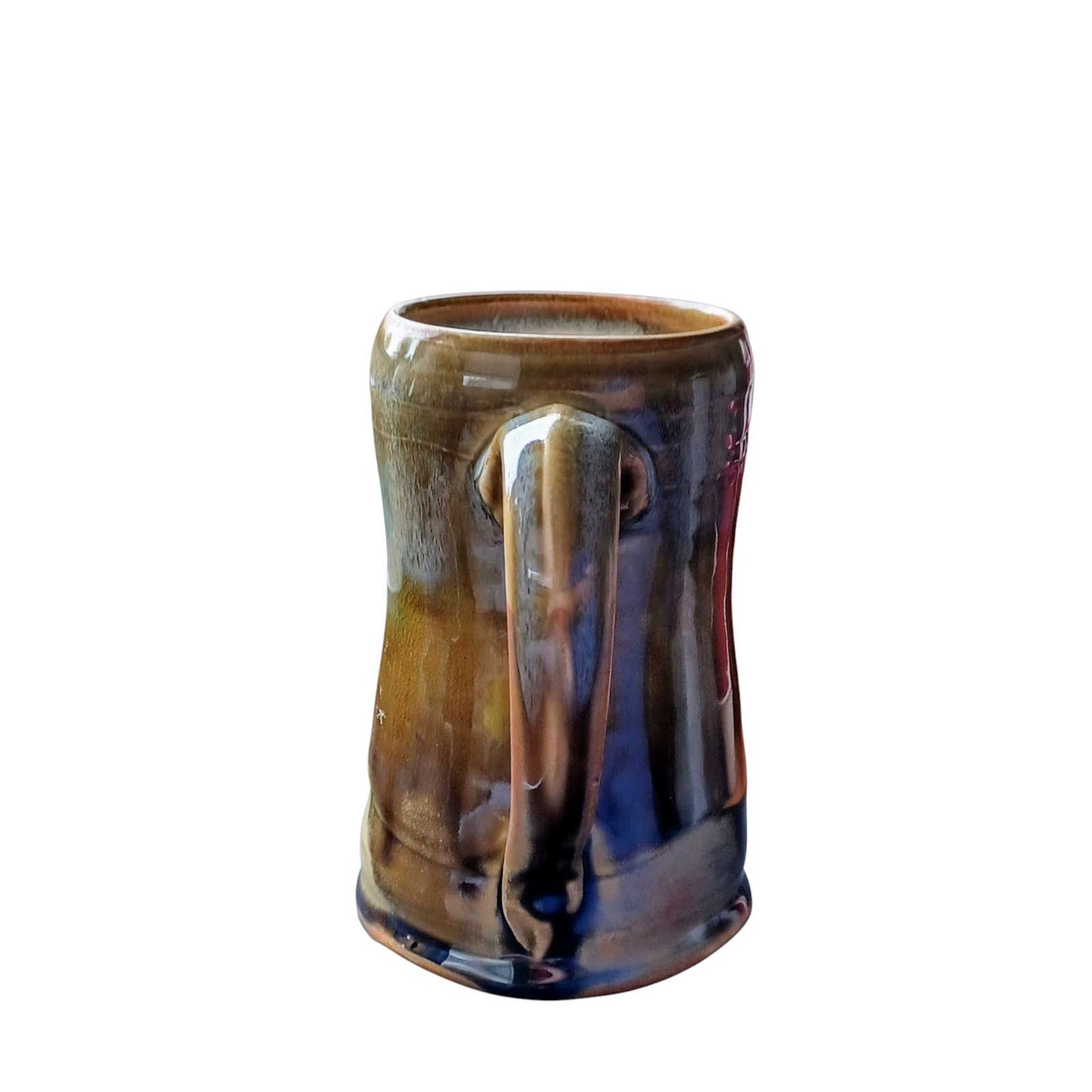 Studio Pottery Glazed Gray Green Brown Coffee Mug Stein, Impressed Mark Unknown