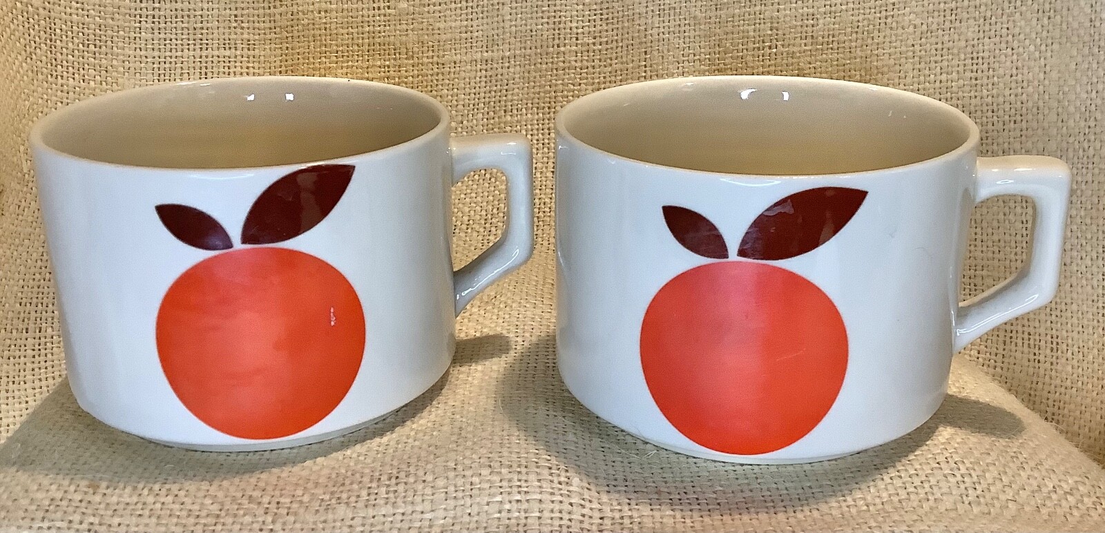 MCM mid century modern porcelain citrus orange stacking coffee cups mugs 1970’s