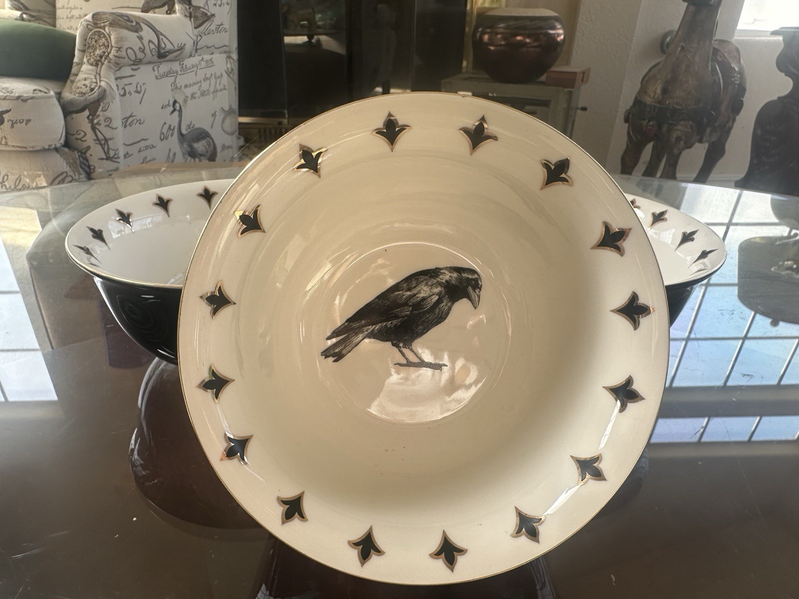NEW Halloween Potters Studio Black Crow Bird Soup, Cereal, Snack Bowl Set of 3