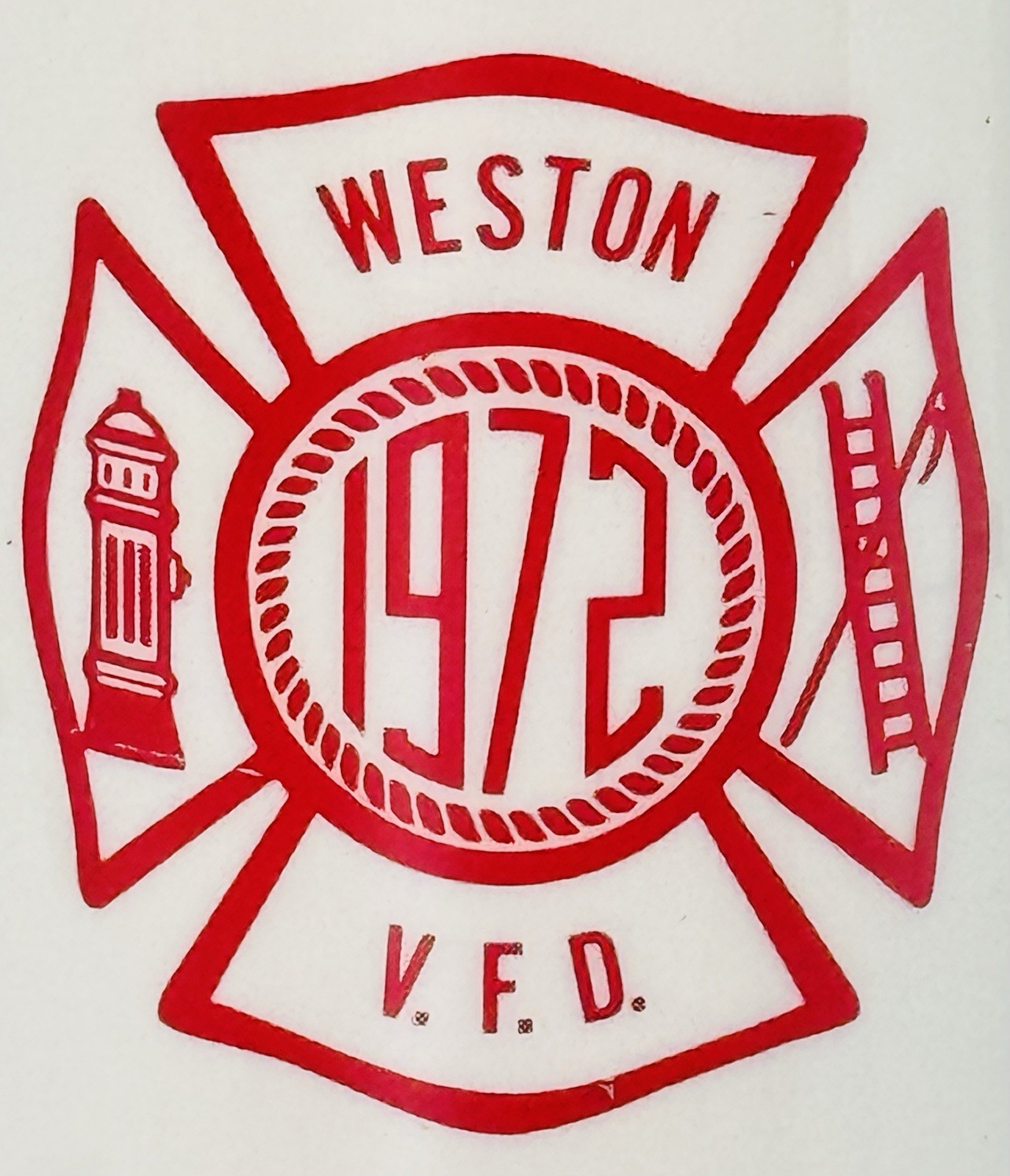 1972 Weston VFD Gold Trim Ceramic Tall Coffee Mug Cup Maltese Cross Firefighter
