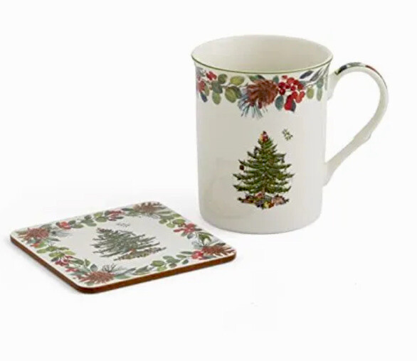 Spode Christmas Tree Collection Mug and Coaster Set 5-Piece Set 2022 Annual New