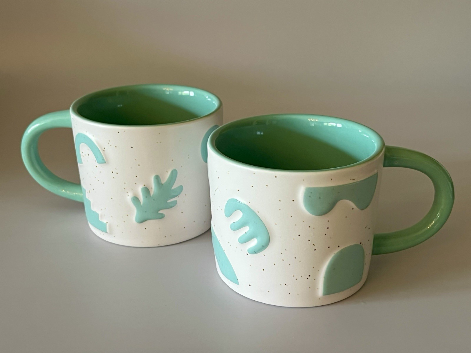 MAVEN Art Deco Abstract Geometric Design Teal & White 7oz Coffee Teacup Set Mugs