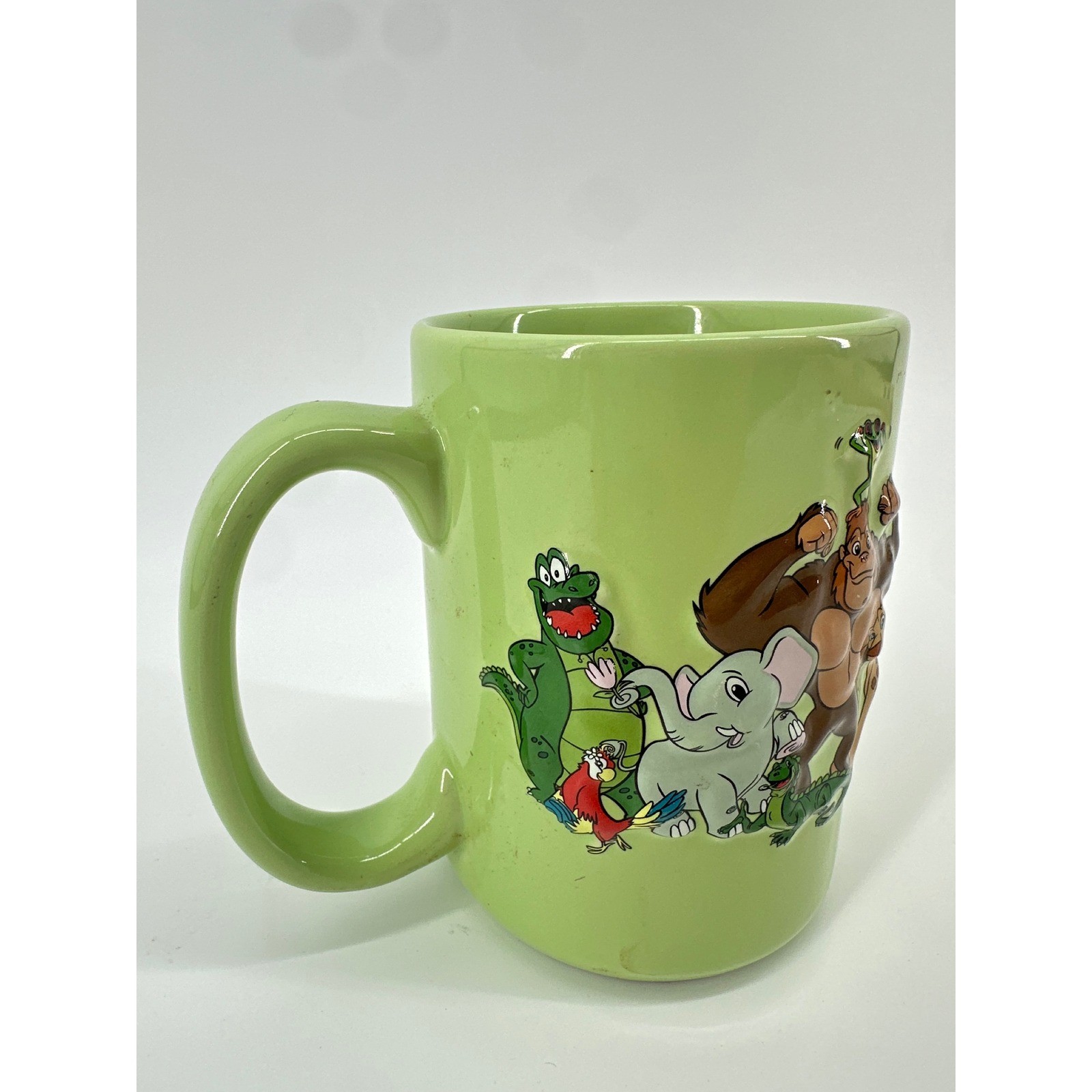 Rainforest Cafe Coffee Mug Lime Green Wild Bunch Animals Souvenir Ceramic Cup