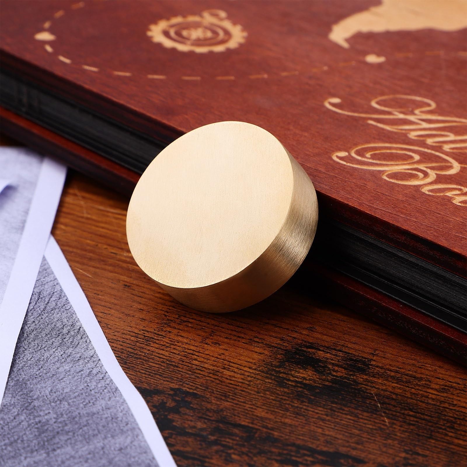4 PCS Brass Paper Weight 1.6 Inch Small Round Block Calligraphy Paperweight