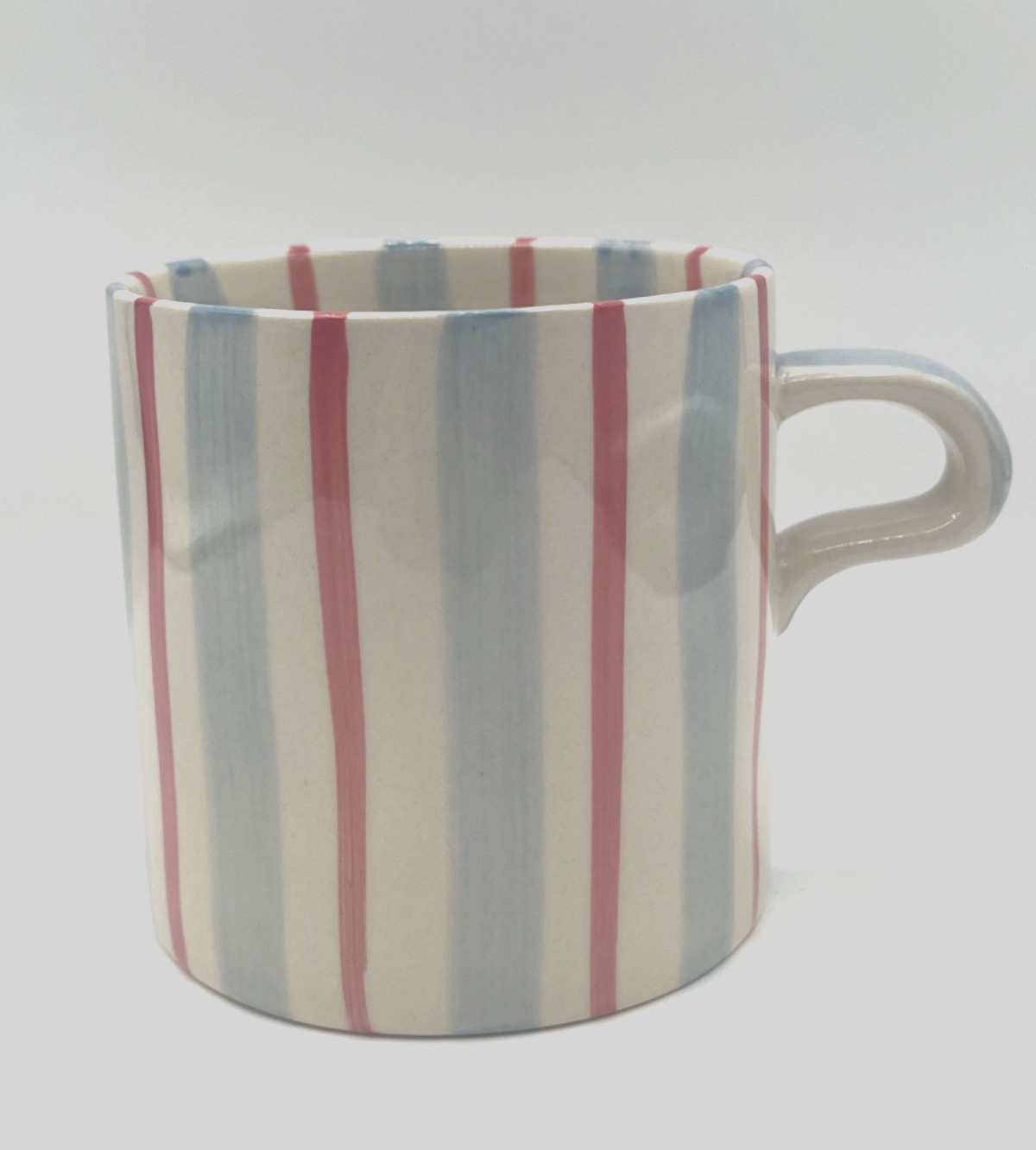 Anthropologie Hand-Crafted Daily Stripe Mug Red & Blue Unique Handle Design!