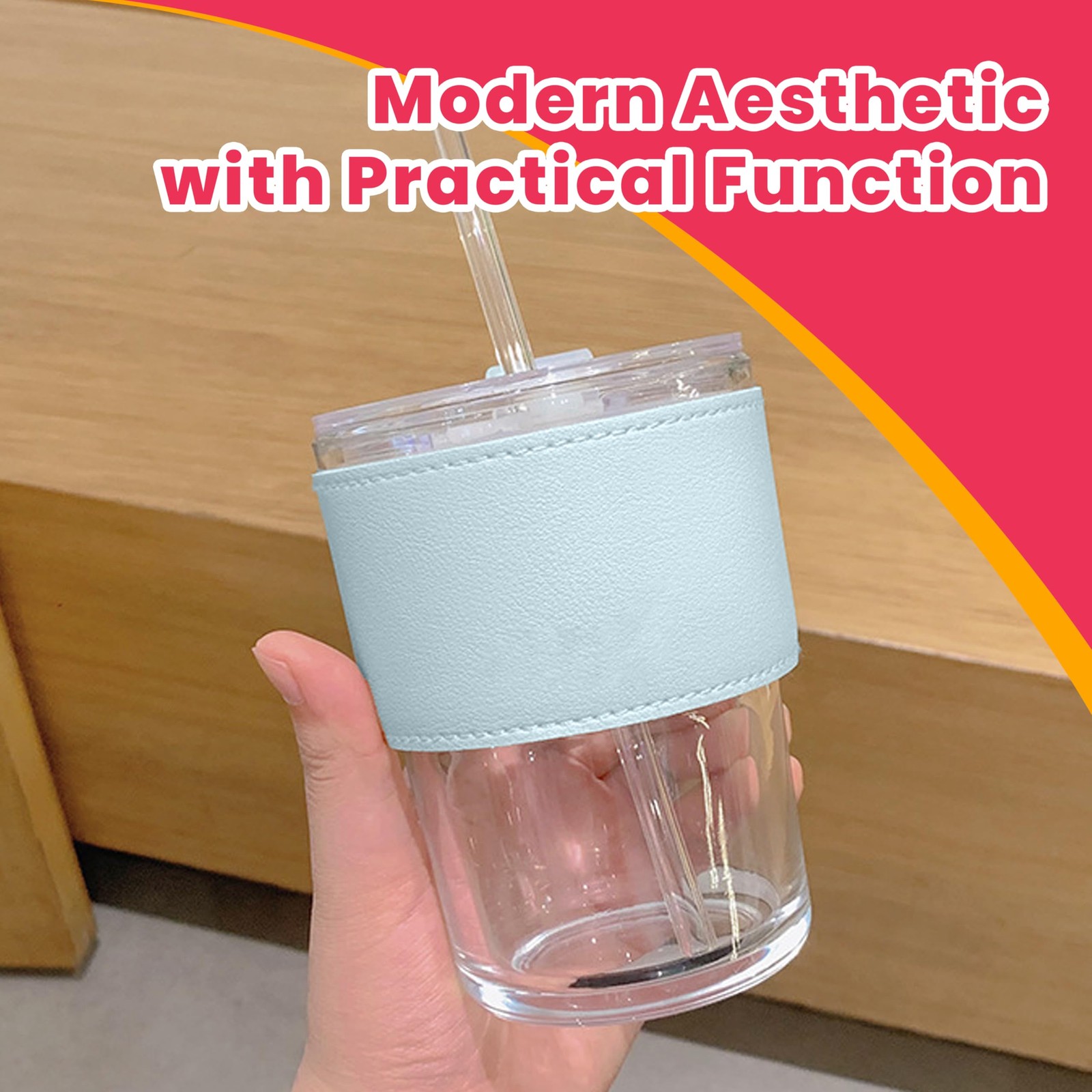 2 pcs Glass Tumbler with Straw and Lid 13 oz (380ml) Tumbler Water Glass Coff…
