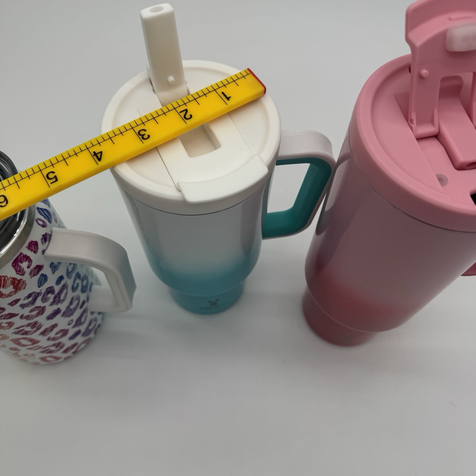 Lot Of 3 Meoky Insulated Tumblers Leopard Print Pink Blue Handles