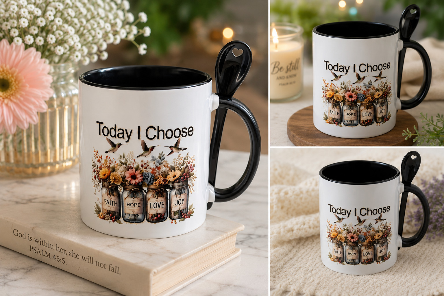 Christian coffe mug with spoon inspirational giftfor women ceramic mug 11 oz