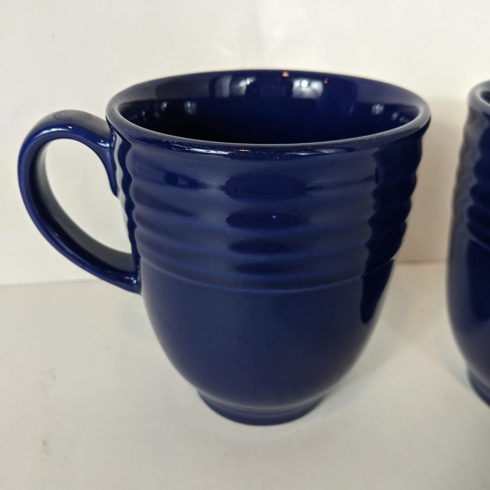 Navy Blue Ribbed Coffee Mugs Lot 2 China Dishwasher Microwave Safe