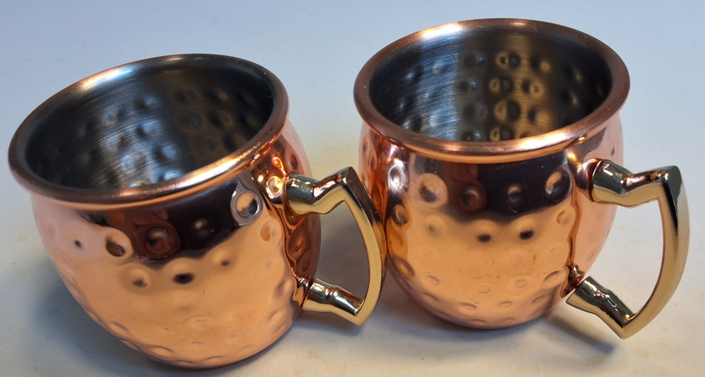 Set of 2 Mini Hammered Copper Moscow Mule Mugs 2 in Tall Brass Handles