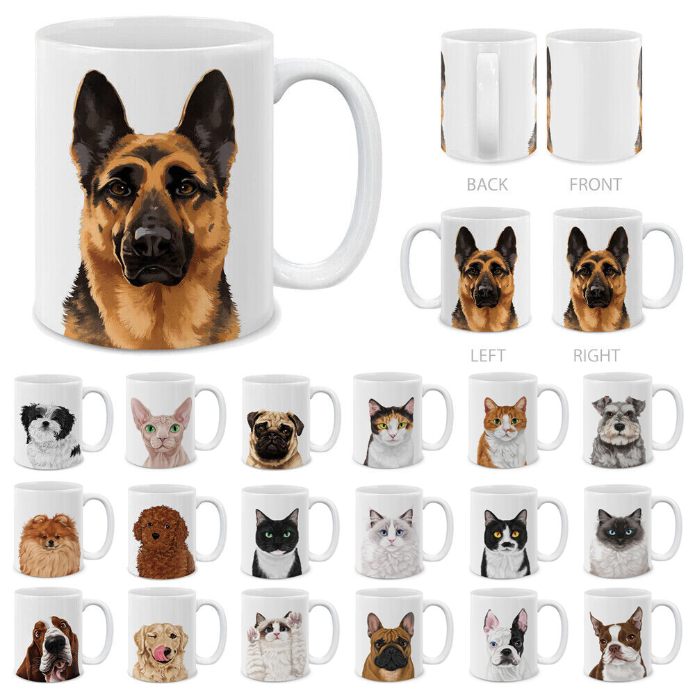Dog Face Design Ceramic Travel Mug Home Tea Coffee Cup With Handgrip, 11 OZ