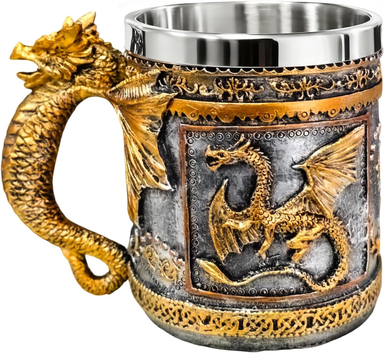 Wooden Barrel Beer Mug Viking Stein Tankard Stainless Steel Gift Men Gold Silver