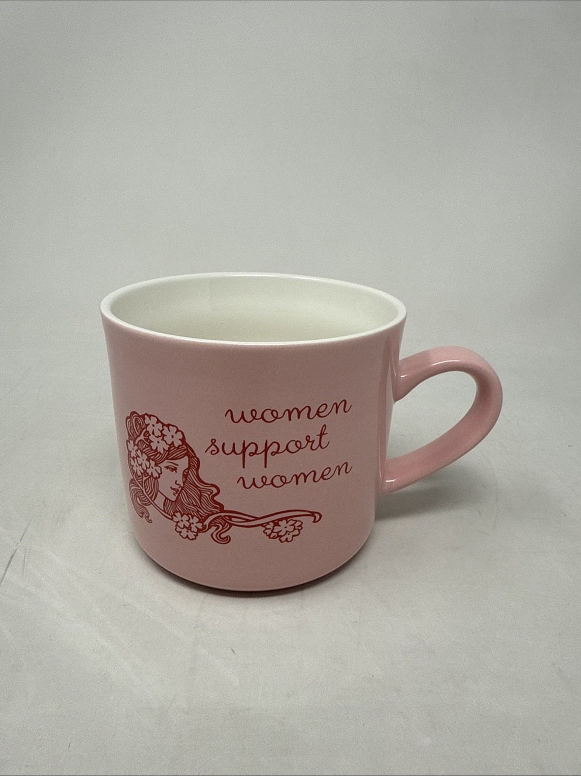 Opalhouse Target Pink Mug “Women Support Women” Floral Art Nouveau Stoneware EUC