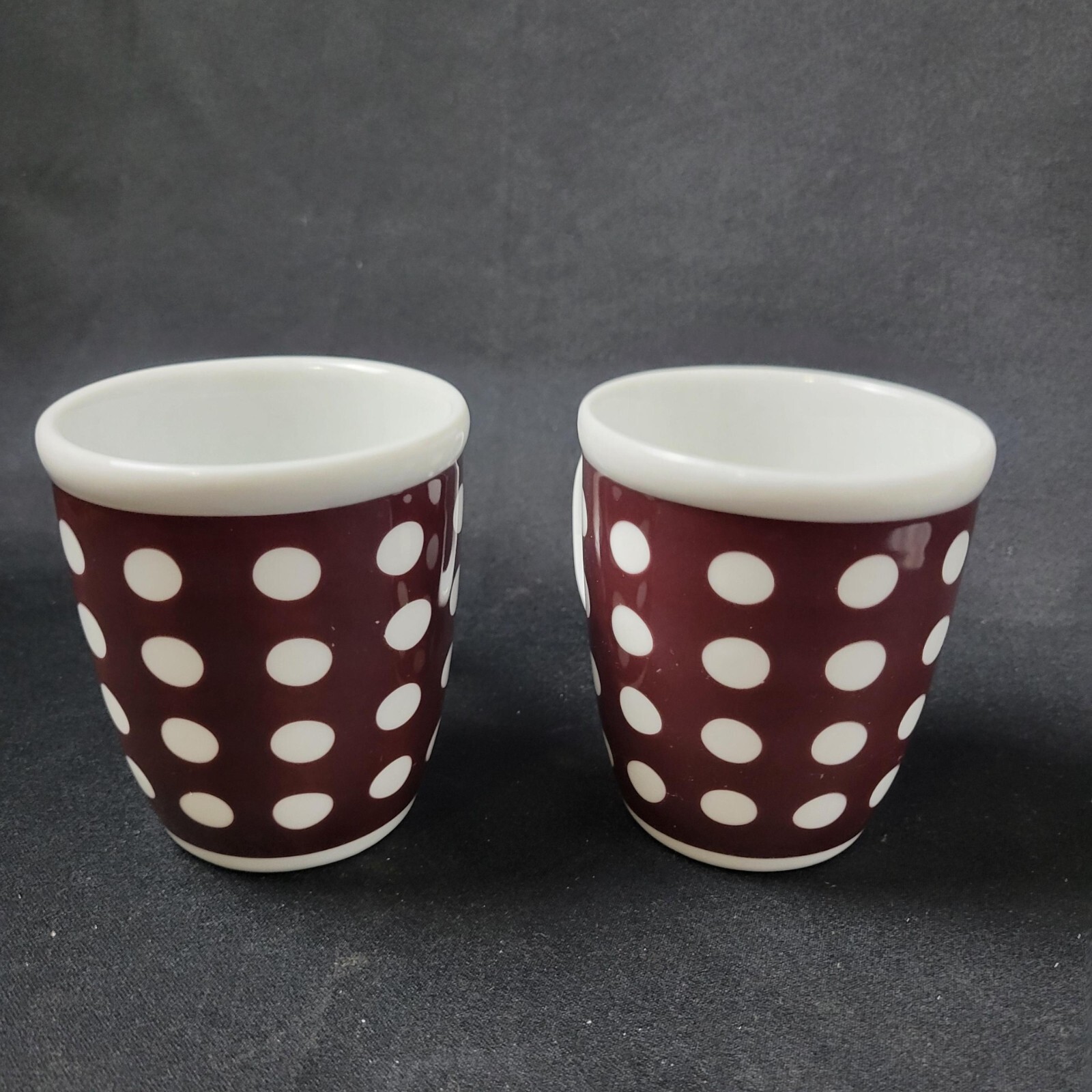 BODUM Ceramic Coffee Mugs Cups Brown White Polka Dots Set of 2 Heavy Porcelain