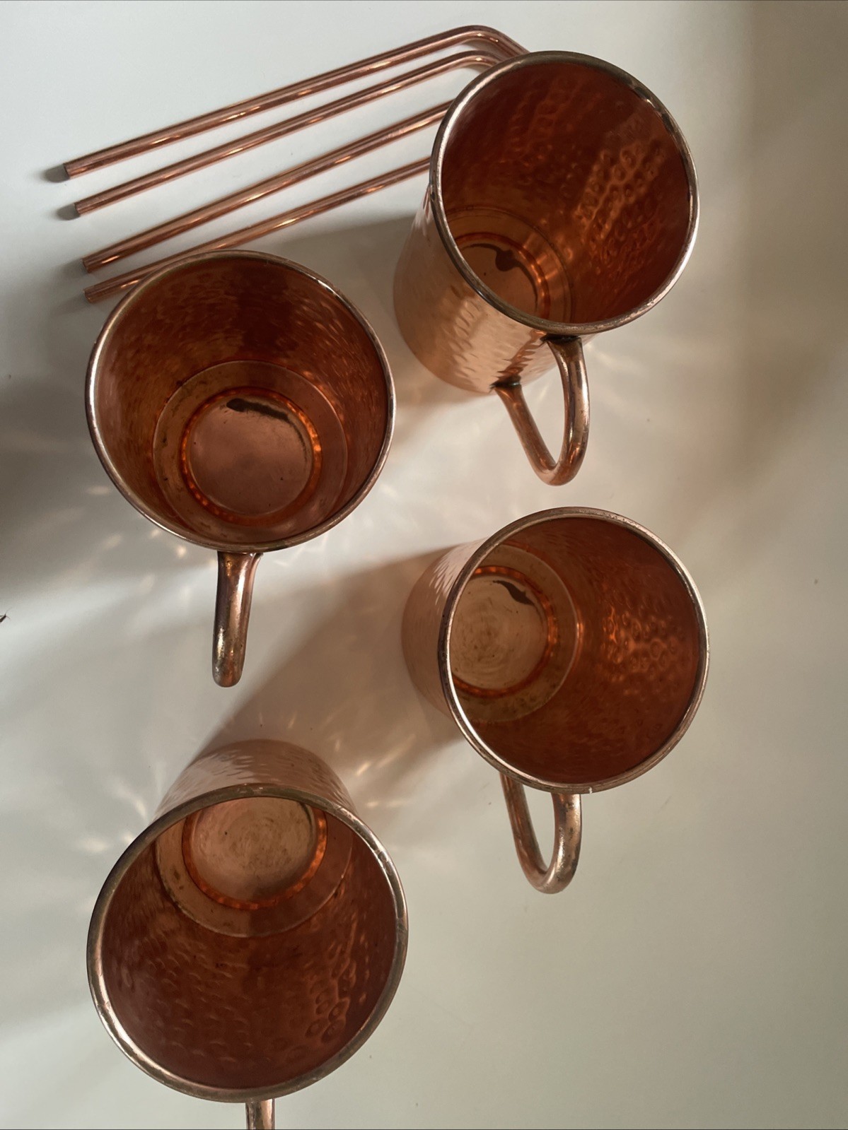Copper Cure Mule Mug Set of 4-Solid Cylindrical Dimpled-Lightly Used