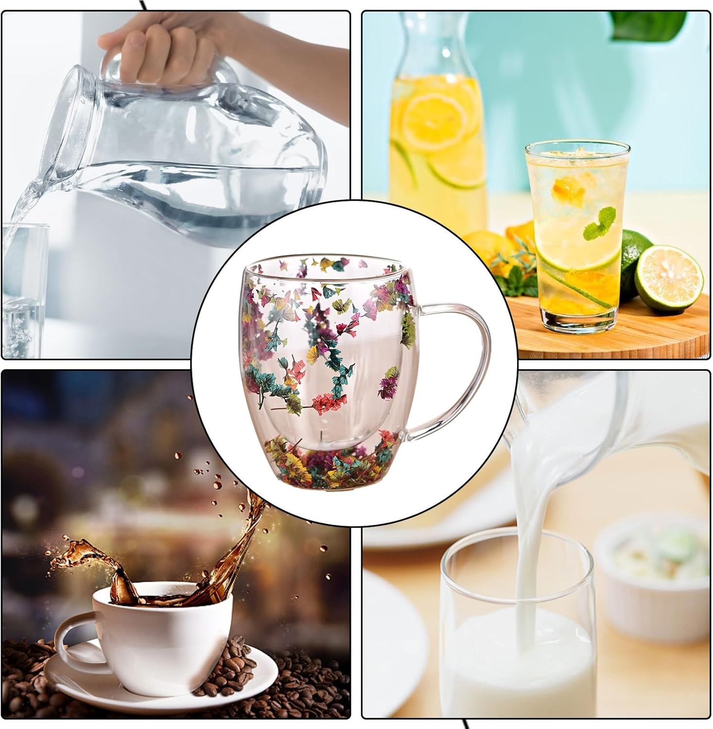 Espresso Cup, 350ml Double Wall Insulated Glass Coffee Mugs