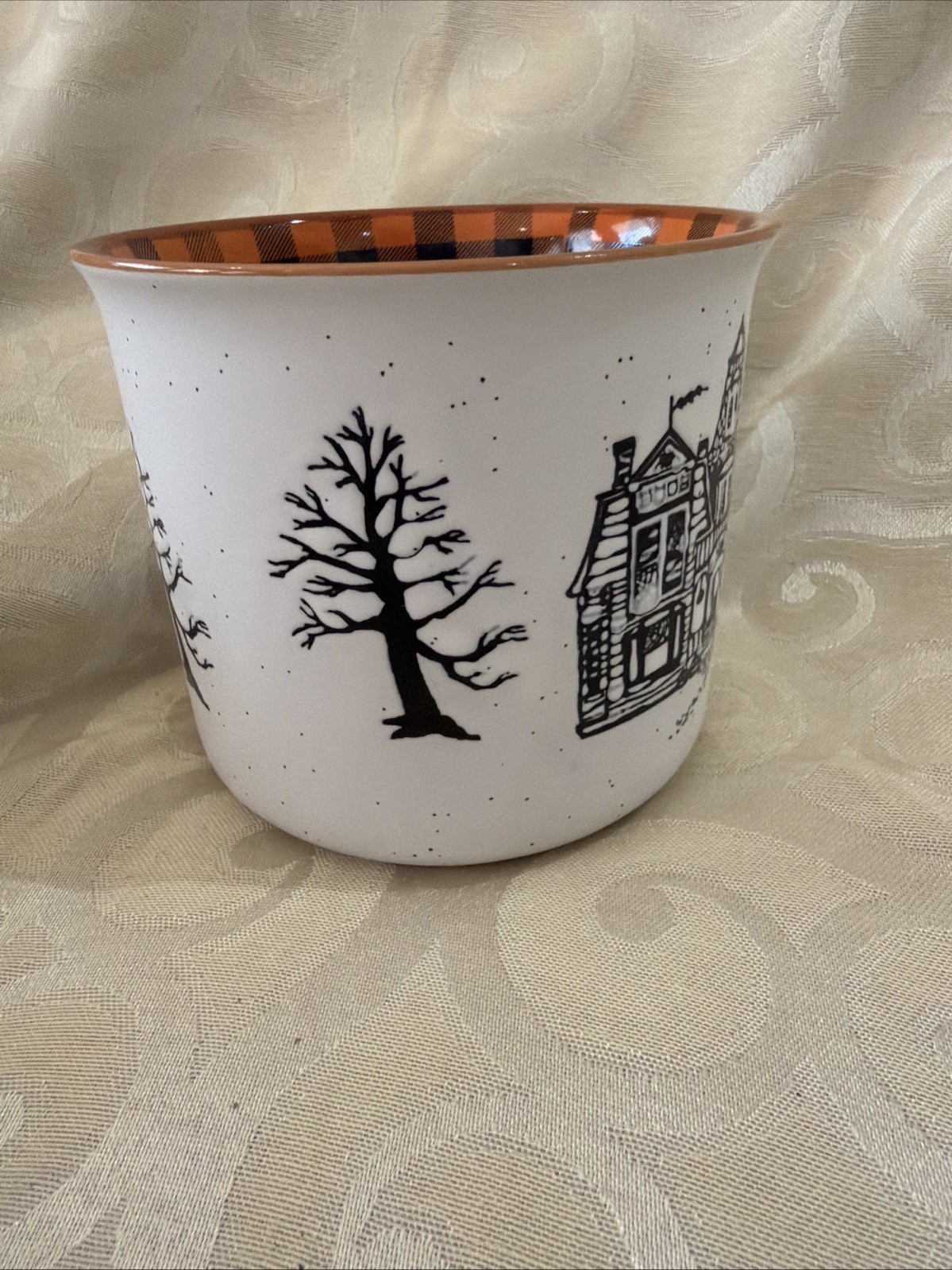 Cobwebs & Cauldrons Large Coffee Mug HAUNTED HOUSE With Plaid Inside 20 Oz