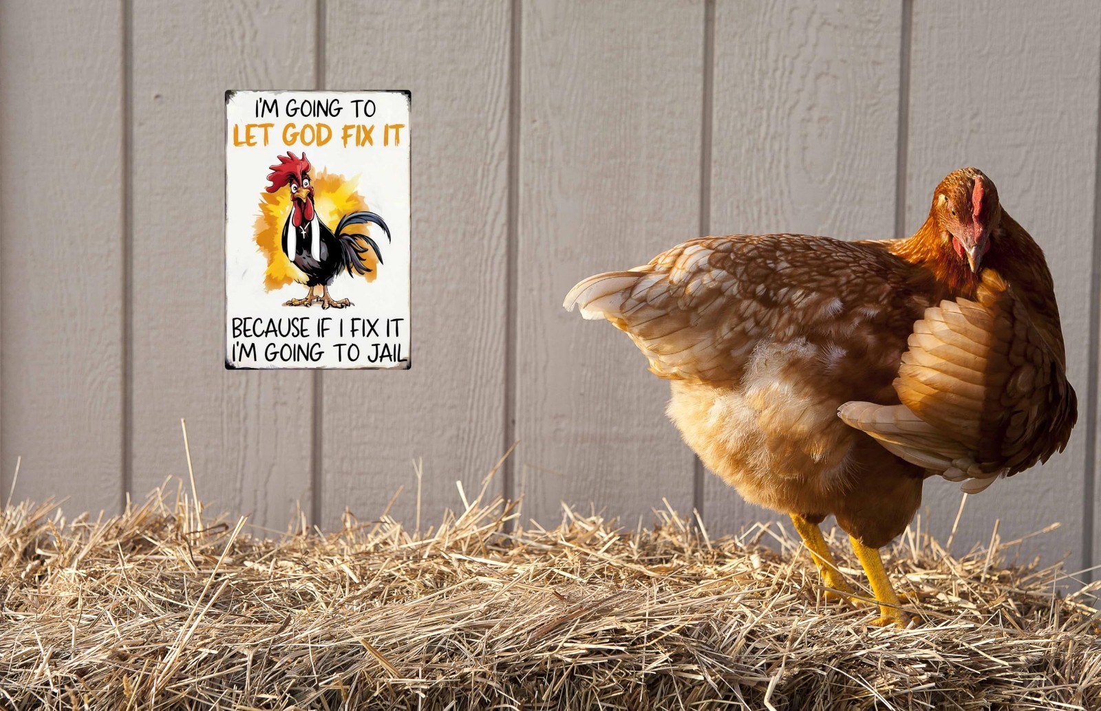 Funny Chicken Gifts Christian God Gifts Chicken I’M Going to Let God Fix It Tin