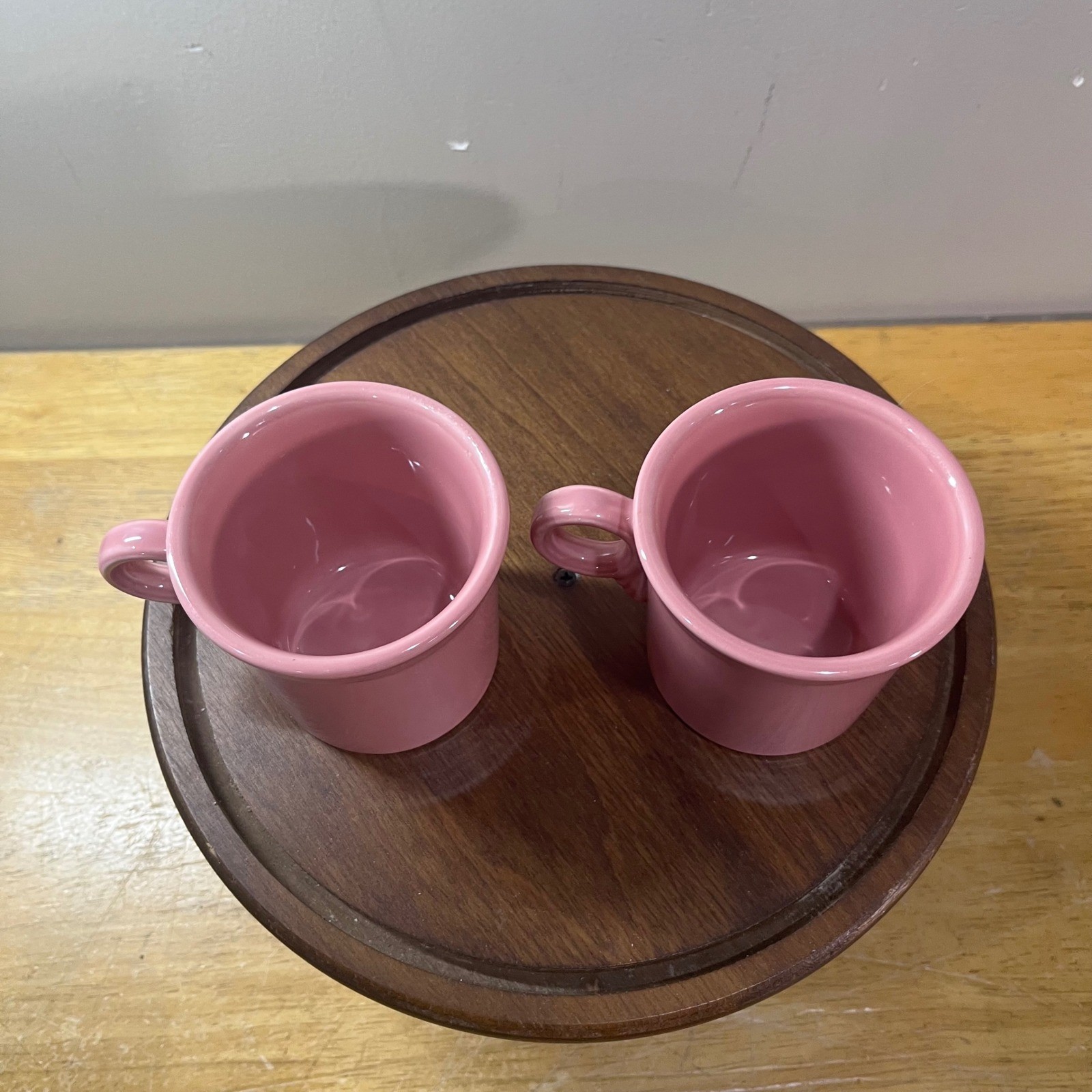 Vtg Fiesta Rose Pink Coffee Mugs Set of 2 Ring Handle Homer Laughlin USA Ceramic