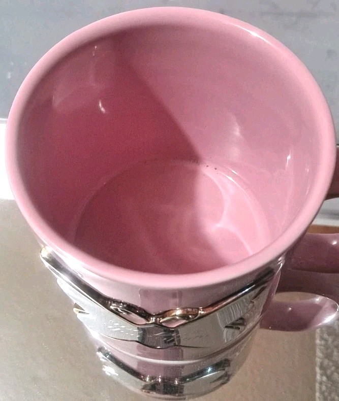 THINGS REMEMBERED PINK BUTTERFLY 3D Coffee Mug, Art Deco Engraved 20 Oz