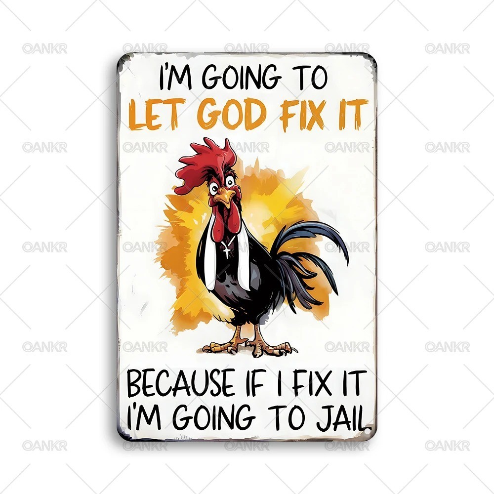 Funny Chicken Gift Tin “I’m Going to Let God Fix It” Christian Gift Chicken