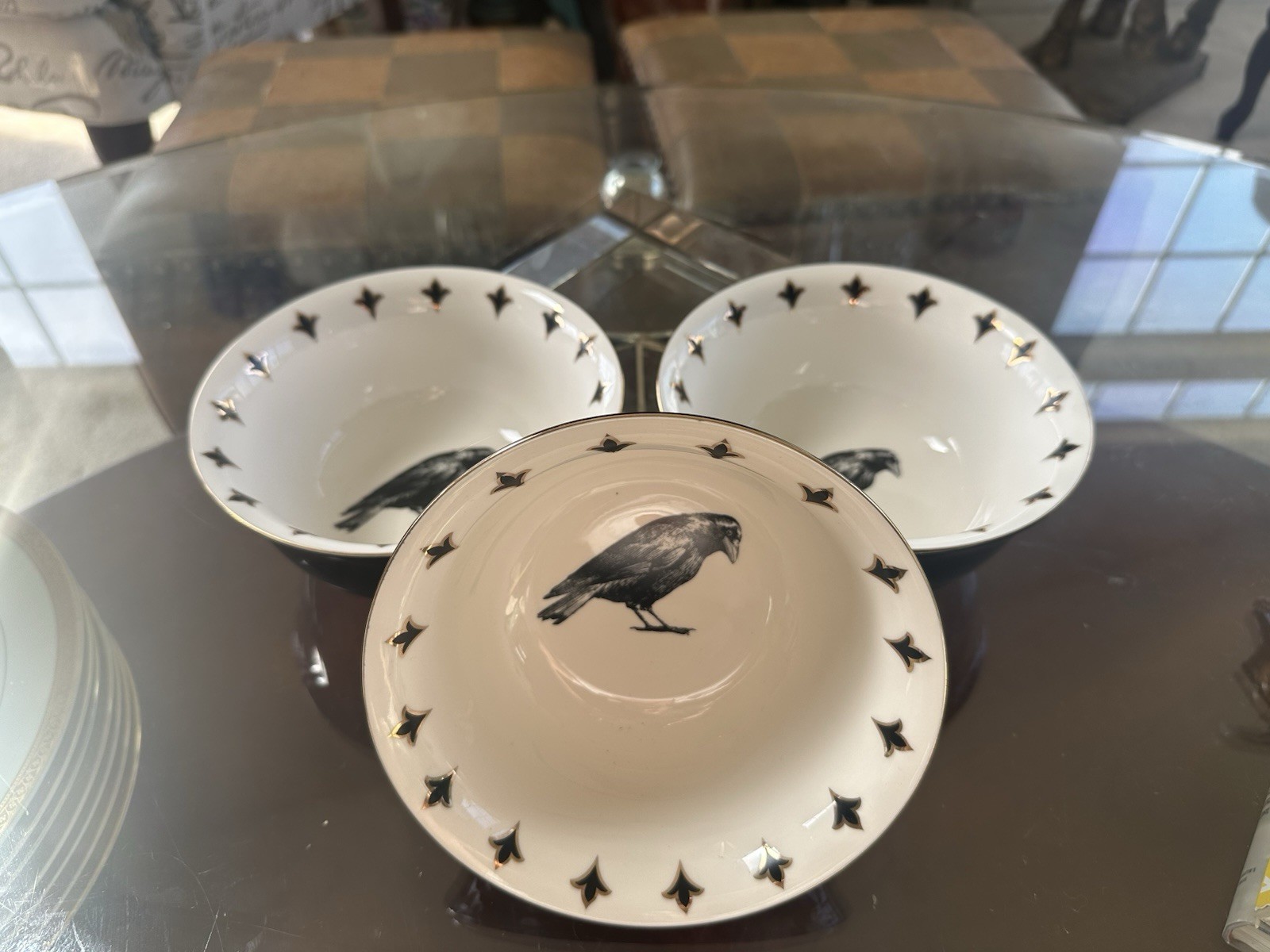 NEW Halloween Potters Studio Black Crow Bird Soup, Cereal, Snack Bowl Set of 3